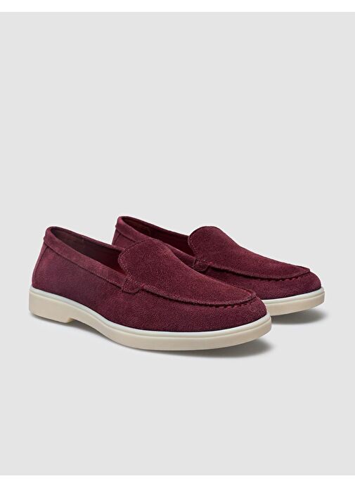 %100 Hakiki Deri Bordo Süet Kadın Loafer - Görsel 3