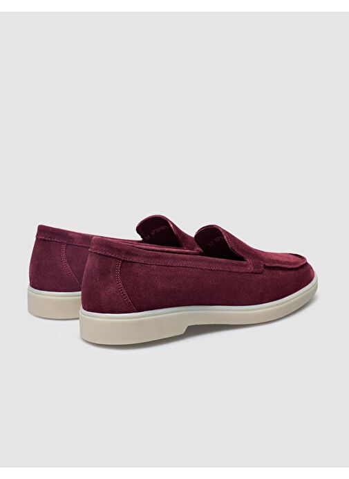 %100 Hakiki Deri Bordo Süet Kadın Loafer - Görsel 4