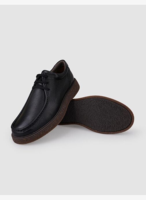 %100 Hakiki Deri Siyah Bağcıklı Erkek Günlük Ayakkabı - Görsel 5