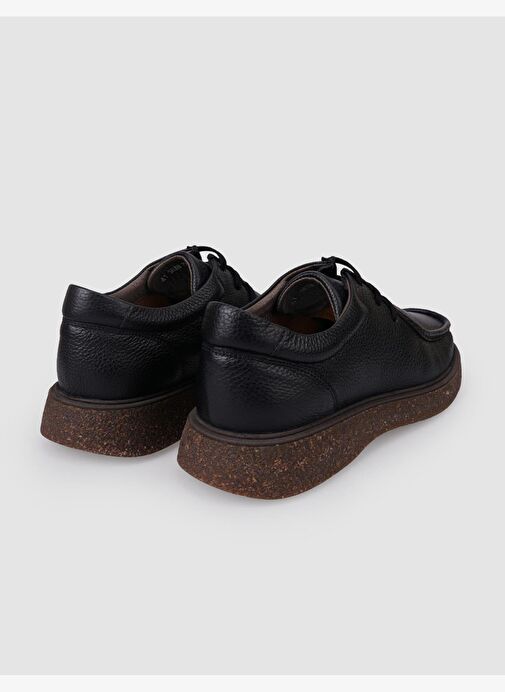 %100 Hakiki Deri Siyah Bağcıklı Erkek Günlük Ayakkabı - Görsel 4