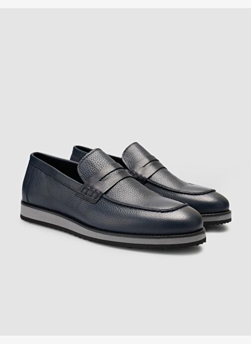 %100 Hakiki Deri Lacivert Çizgi Tabanlı Erkek Günlük Ayakkabı - Görsel 3