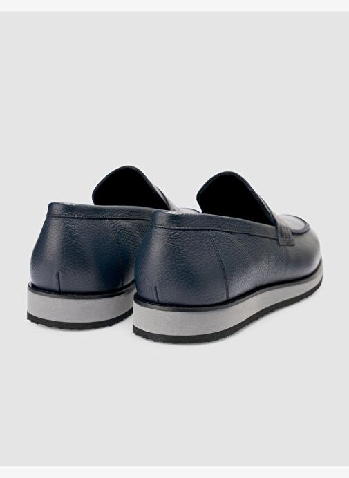 %100 Hakiki Deri Lacivert Çizgi Tabanlı Erkek Günlük Ayakkabı - Görsel 4