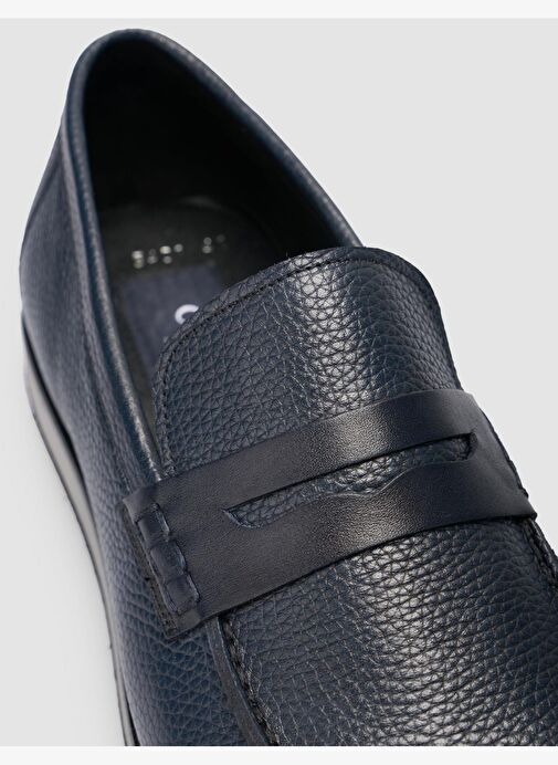 %100 Hakiki Deri Lacivert Çizgi Tabanlı Erkek Günlük Ayakkabı - Görsel 7