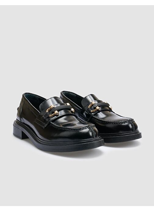 %100 Hakiki Deri Siyah Açma Kadın Günlük Ayakkabı - Görsel 3