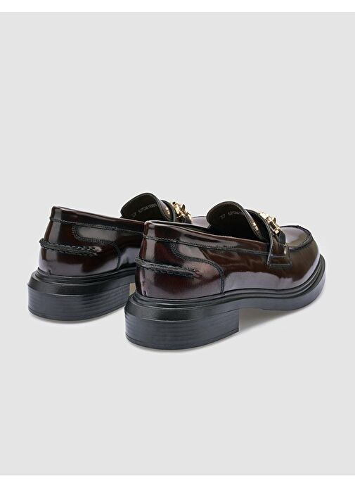 %100 Hakiki Deri Bordo Açma Kadın Günlük Ayakkabı - Görsel 4