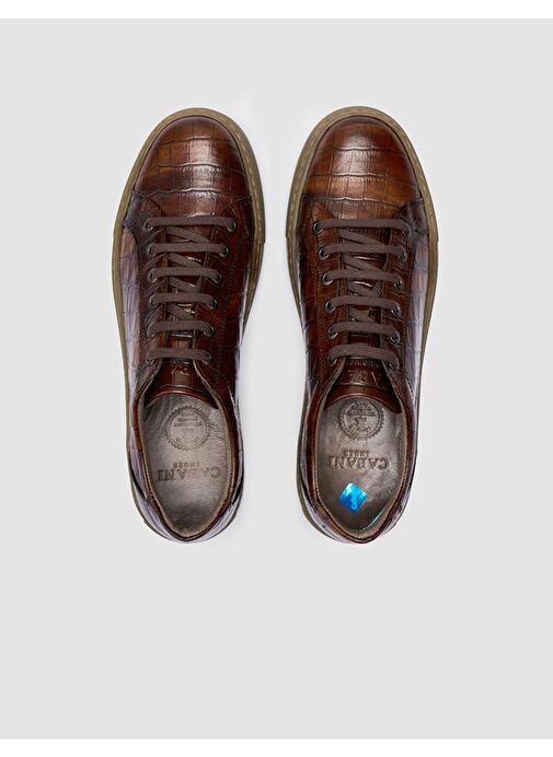 %100 Hakiki Deri Kahverengi Kroko Erkek Spor Ayakkabı - Görsel 5