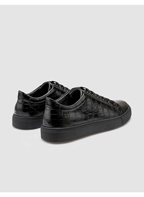 %100 Hakiki Deri Siyah Kroko Erkek Spor Ayakkabı - Görsel 4