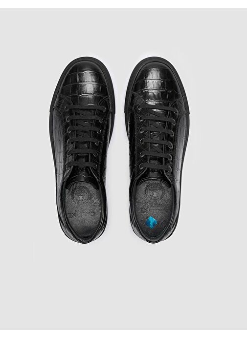 %100 Hakiki Deri Siyah Kroko Erkek Spor Ayakkabı - Görsel 5