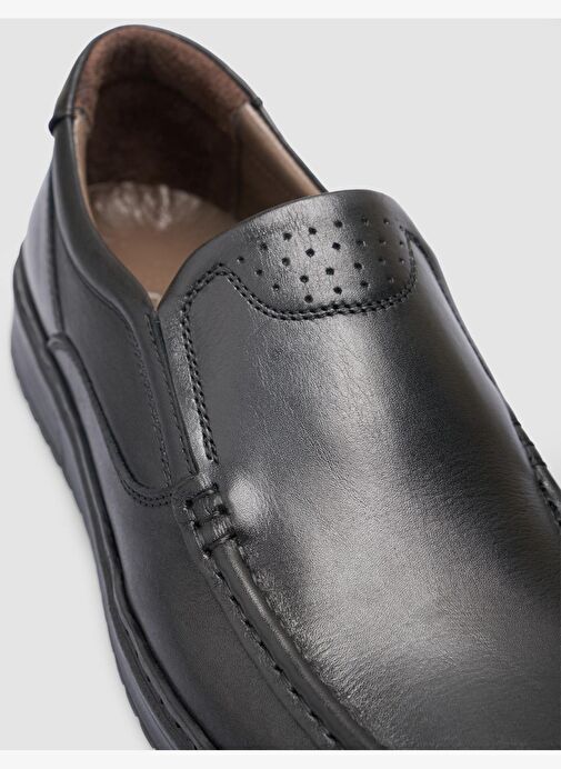 %100 Hakiki Deri Siyah Erkek Günlük Ayakkabı - Görsel 7