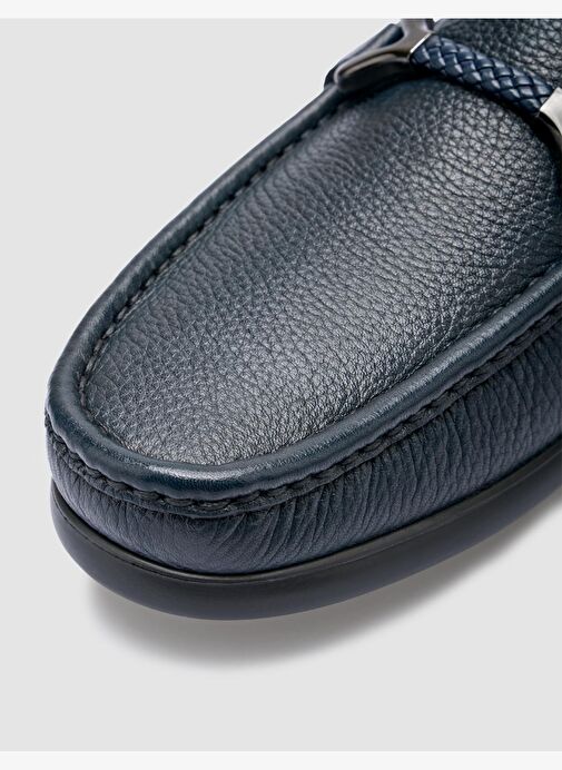 %100 Hakiki Deri Lacivert Toka Detaylı Erkek Loafer - Görsel 8