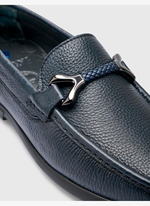 %100 Hakiki Deri Lacivert Toka Detaylı Erkek Loafer - Görsel 7