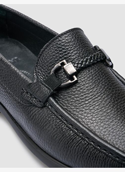 %100 Hakiki Deri Siyah Toka Detaylı Erkek Loafer - Görsel 7