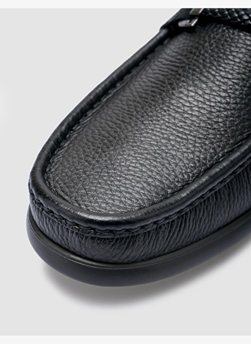 %100 Hakiki Deri Siyah Toka Detaylı Erkek Loafer - Görsel 8