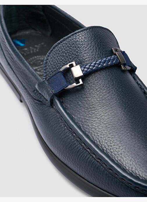 %100 Hakiki Deri Lacivert Toka Detaylı Erkek Loafer - Görsel 7