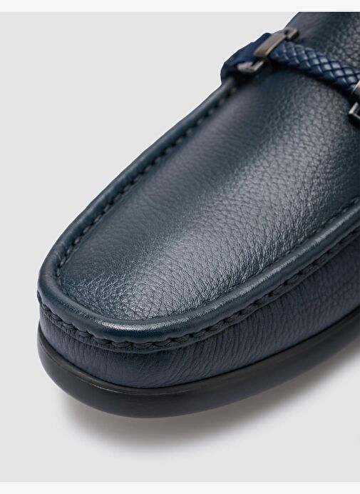%100 Hakiki Deri Lacivert Toka Detaylı Erkek Loafer - Görsel 8