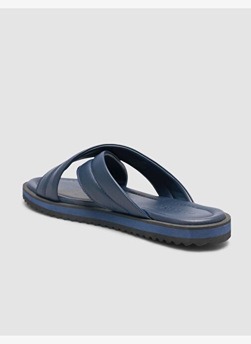 %100 Hakiki Deri Lacivert Erkek Terlik - Görsel 6