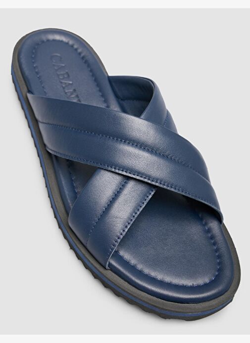 %100 Hakiki Deri Lacivert Erkek Terlik - Görsel 7