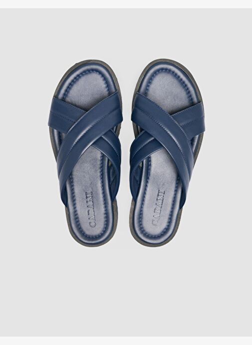 %100 Hakiki Deri Lacivert Erkek Terlik - Görsel 5