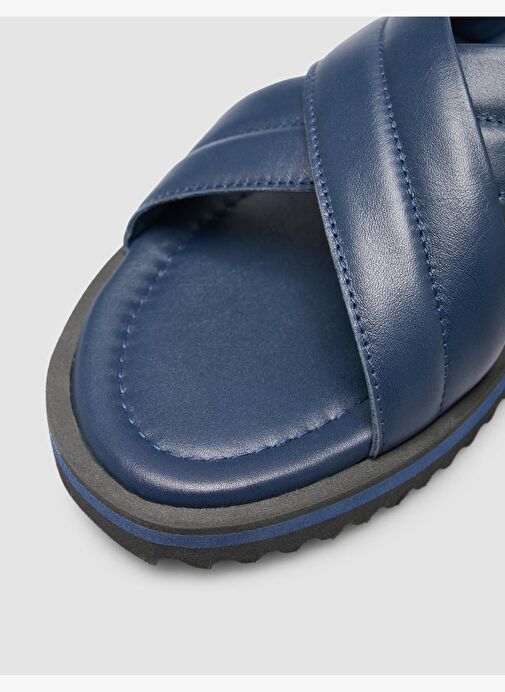 %100 Hakiki Deri Lacivert Erkek Terlik - Görsel 8