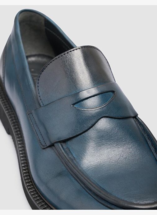 %100 Hakiki Deri Lacivert Erkek Klasik Ayakkabı - Görsel 7