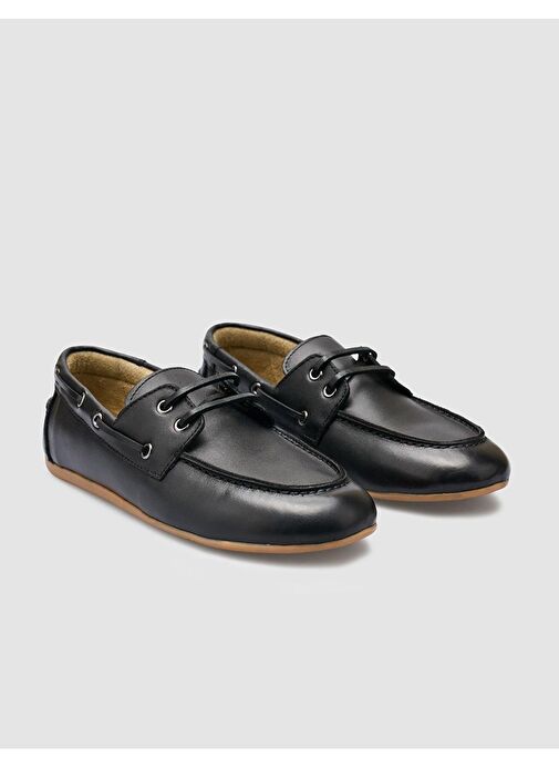 %100 Hakiki Deri Siyah Kadın Loafer - Görsel 3