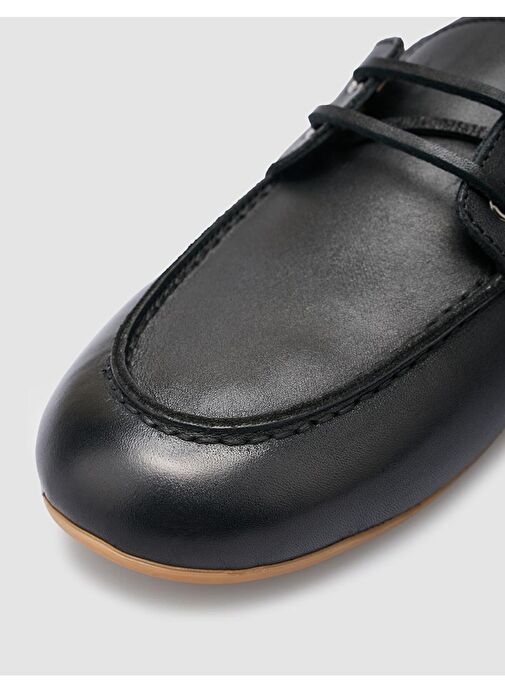 %100 Hakiki Deri Siyah Kadın Loafer - Görsel 8