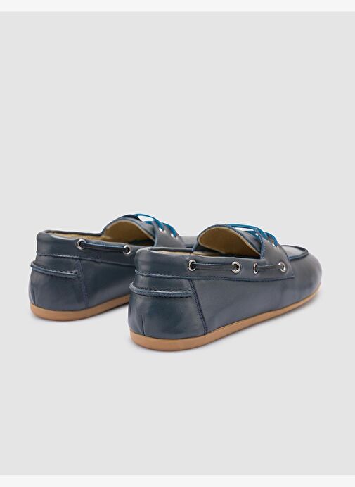 %100 Hakiki Deri Lacivert Kadın Loafer - Görsel 4