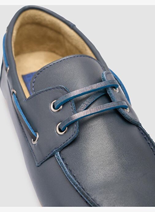 %100 Hakiki Deri Lacivert Kadın Loafer - Görsel 7