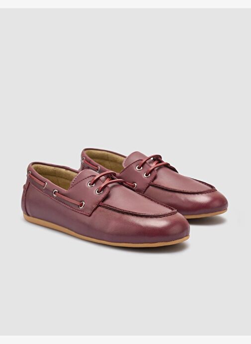 %100 Hakiki Deri Bordo Kadın Loafer - Görsel 3