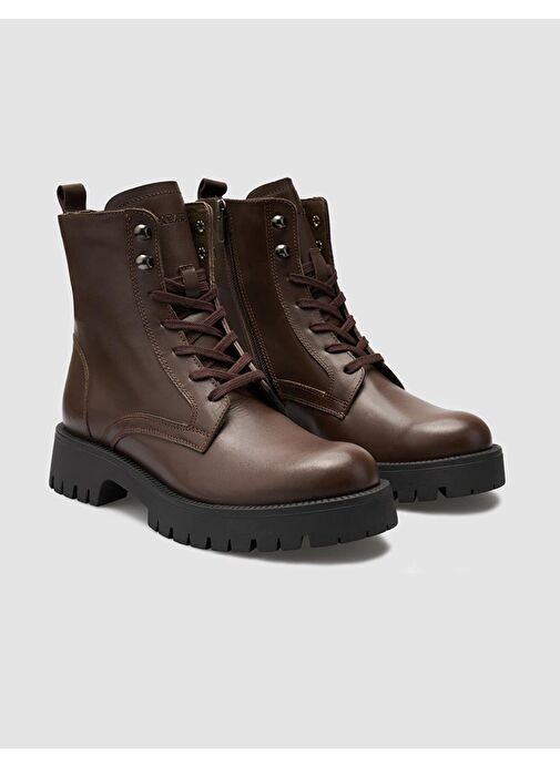 %100 Hakiki Deri Kahverengi Kadın Postal - Görsel 3