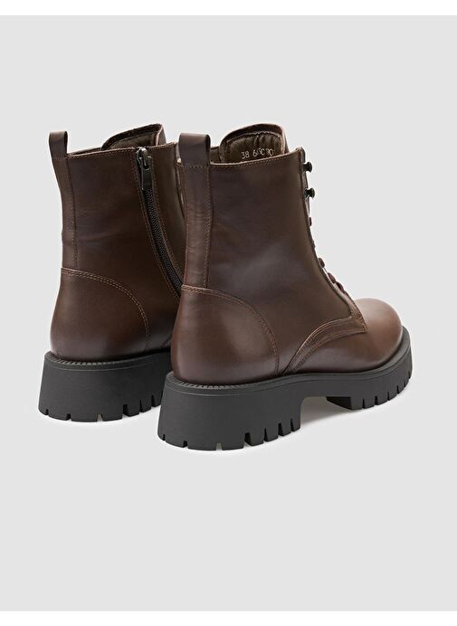 %100 Hakiki Deri Kahverengi Kadın Postal - Görsel 4