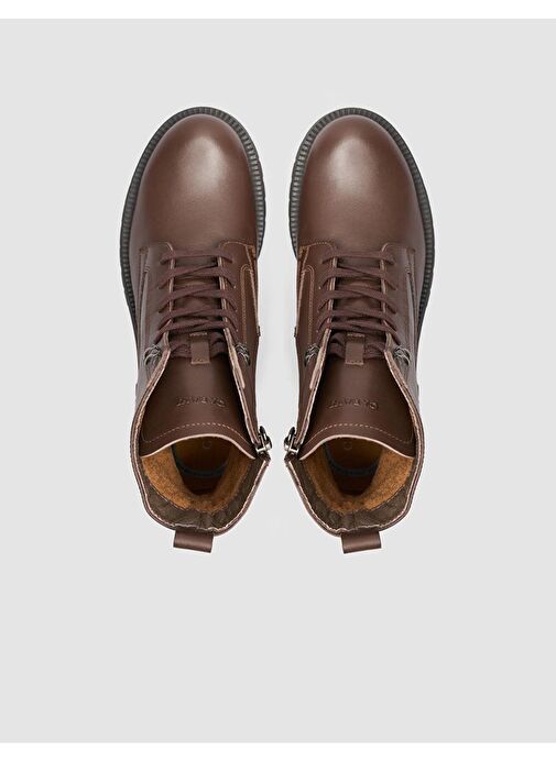 %100 Hakiki Deri Kahverengi Kadın Postal - Görsel 5