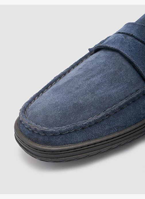 %100 Hakiki Deri Lacivert Süet Erkek Günlük Ayakkabı - Görsel 8