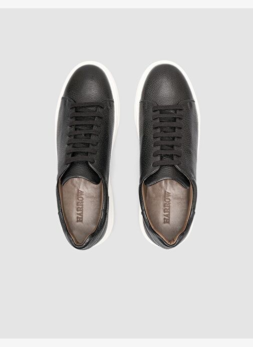 %100 Hakiki Deri Siyah Erkek Sneaker - Görsel 5