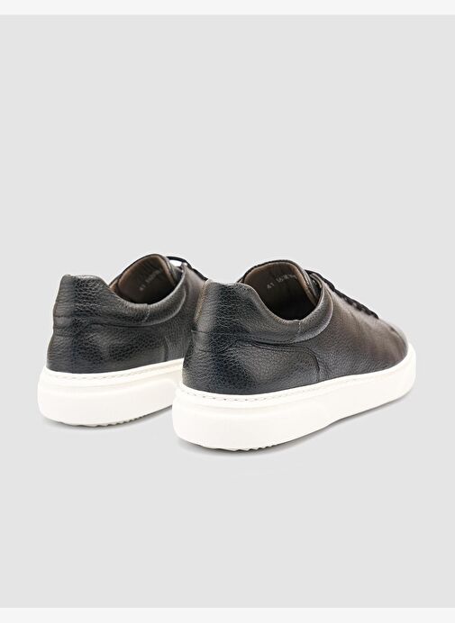 %100 Hakiki Deri Siyah Erkek Sneaker - Görsel 4