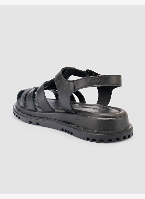 %100 Hakiki Deri Siyah Kadın Sandalet - Görsel 6