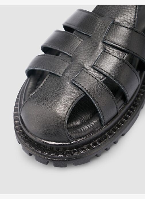 %100 Hakiki Deri Siyah Kadın Sandalet - Görsel 7