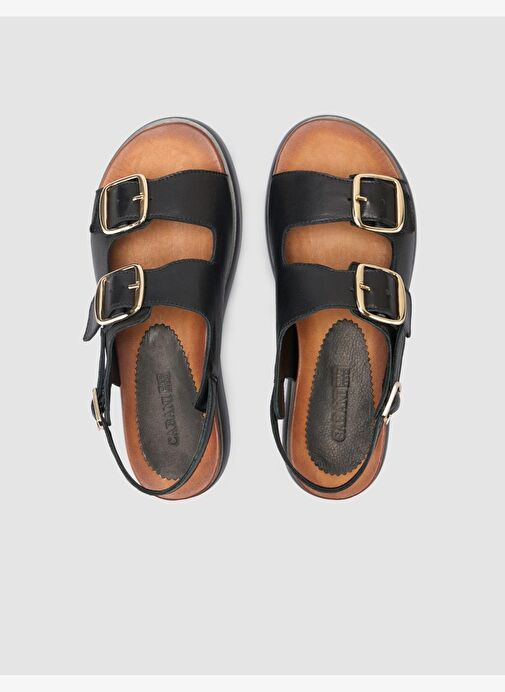 %100 Hakiki Deri Siyah Kadın Sandalet - Görsel 5