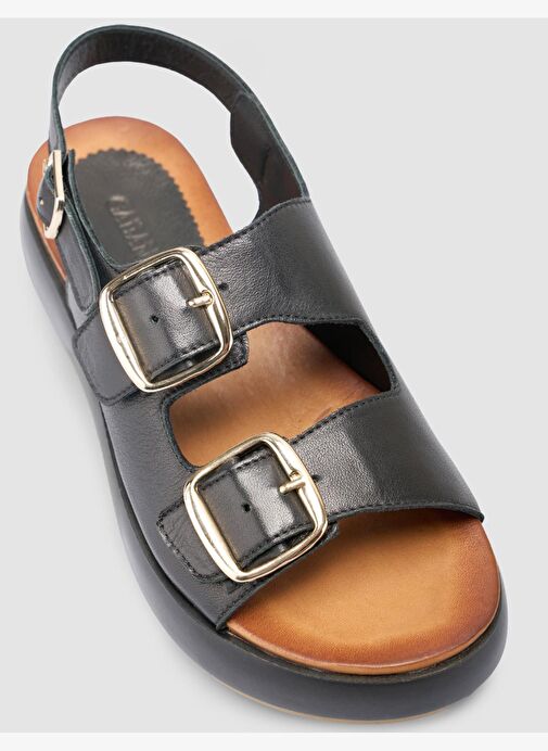 %100 Hakiki Deri Siyah Kadın Sandalet - Görsel 7