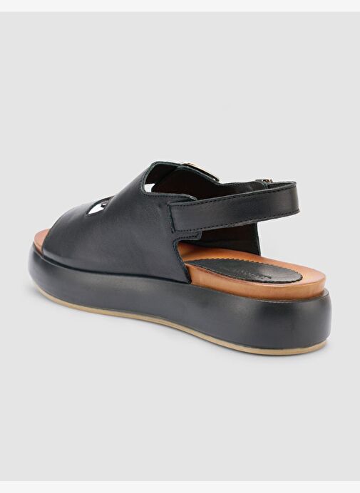 %100 Hakiki Deri Siyah Kadın Sandalet - Görsel 6