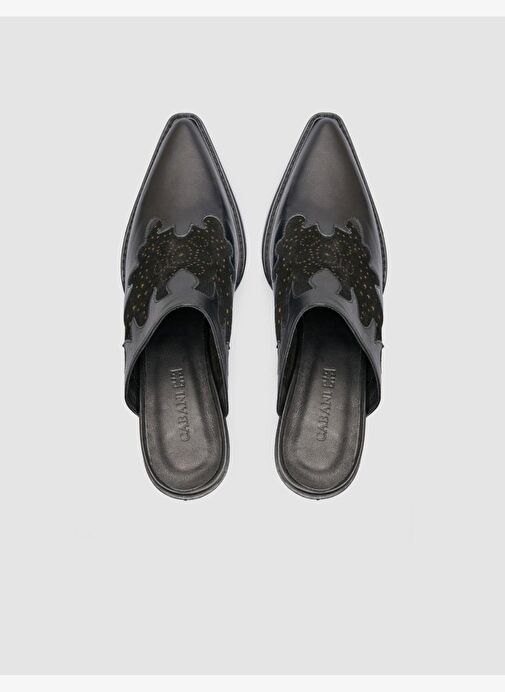 %100 Hakiki Deri Siyah Kadın Kovboy Terlik - Görsel 5