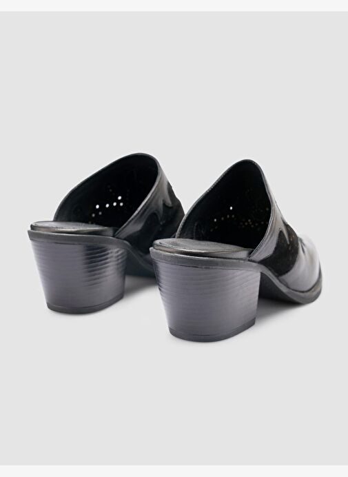 %100 Hakiki Deri Siyah Kadın Kovboy Terlik - Görsel 4