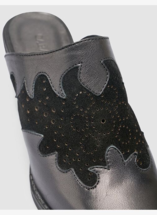 %100 Hakiki Deri Siyah Kadın Kovboy Terlik - Görsel 7