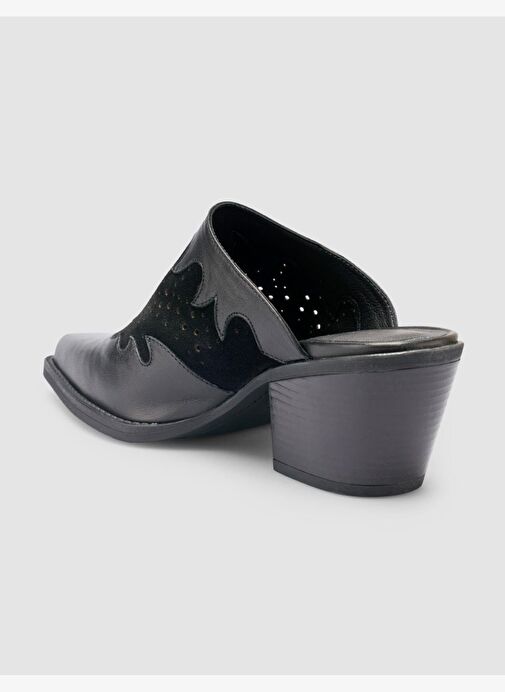 %100 Hakiki Deri Siyah Kadın Kovboy Terlik - Görsel 6