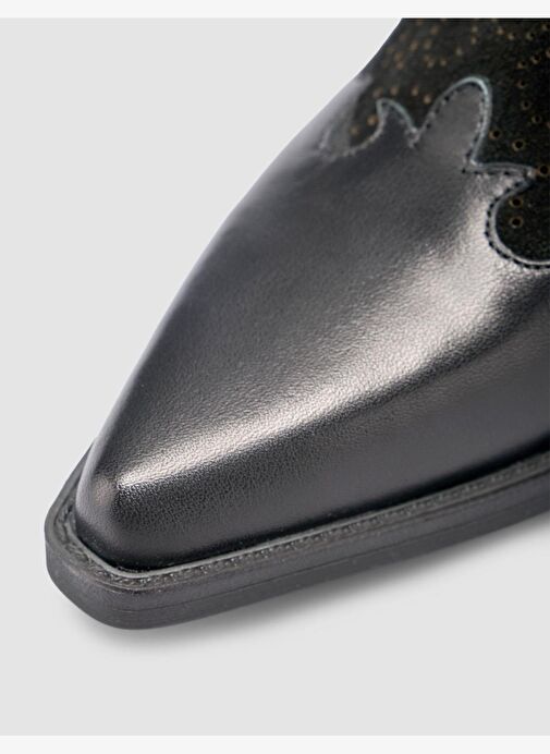 %100 Hakiki Deri Siyah Kadın Kovboy Terlik - Görsel 8