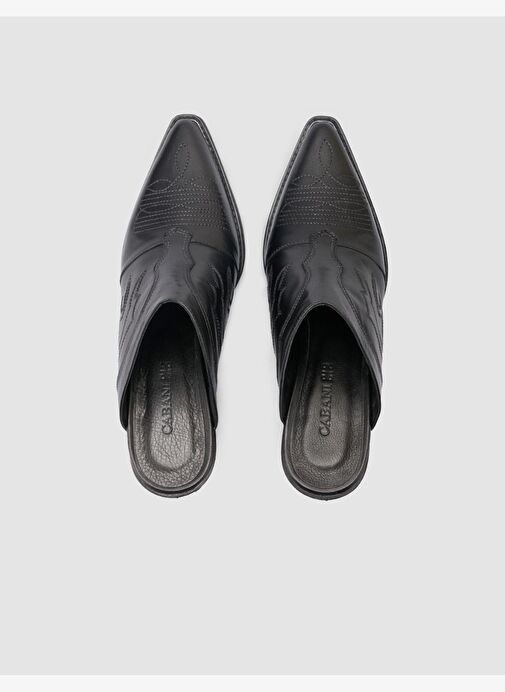 %100 Hakiki Deri Siyah Kadın Kovboy Terlik - Görsel 5