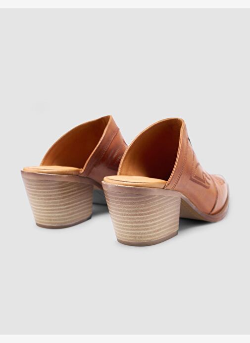 %100 Hakiki Deri Taba Kadın Kovboy Terlik - Görsel 4