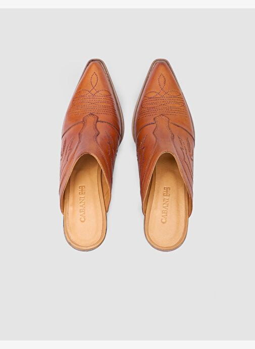 %100 Hakiki Deri Taba Kadın Kovboy Terlik - Görsel 5