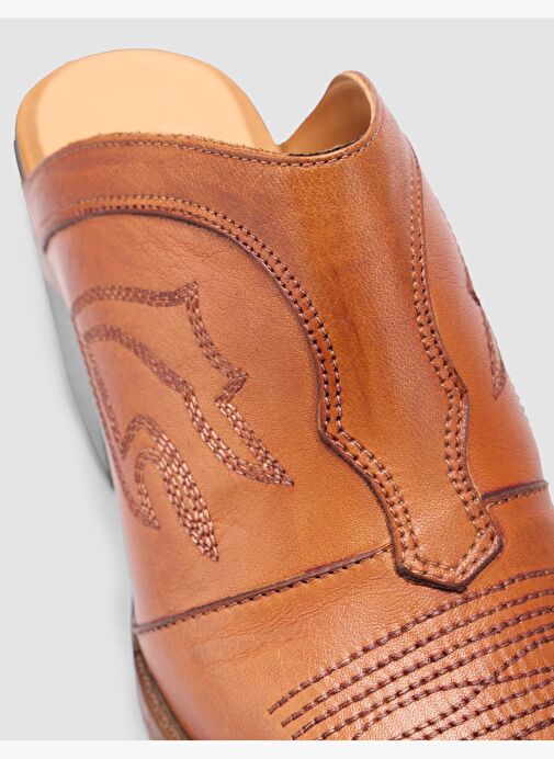 %100 Hakiki Deri Taba Kadın Kovboy Terlik - Görsel 7