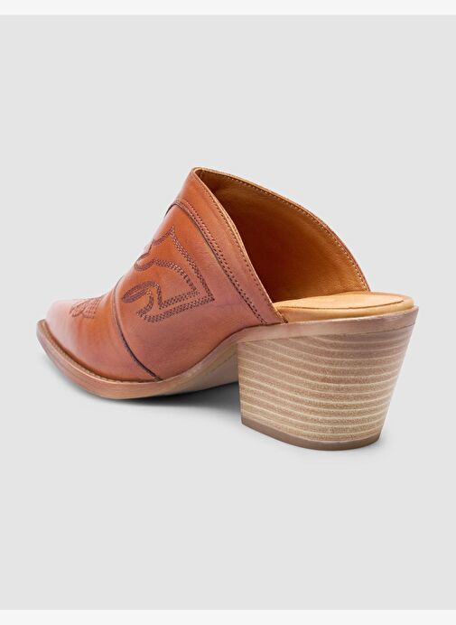 %100 Hakiki Deri Taba Kadın Kovboy Terlik - Görsel 6